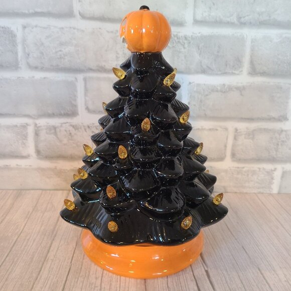Halloween Ceramic Lighted Tree Pumpkin Jackolantern Black Orange Holiday Decor - Picture 10 of 12